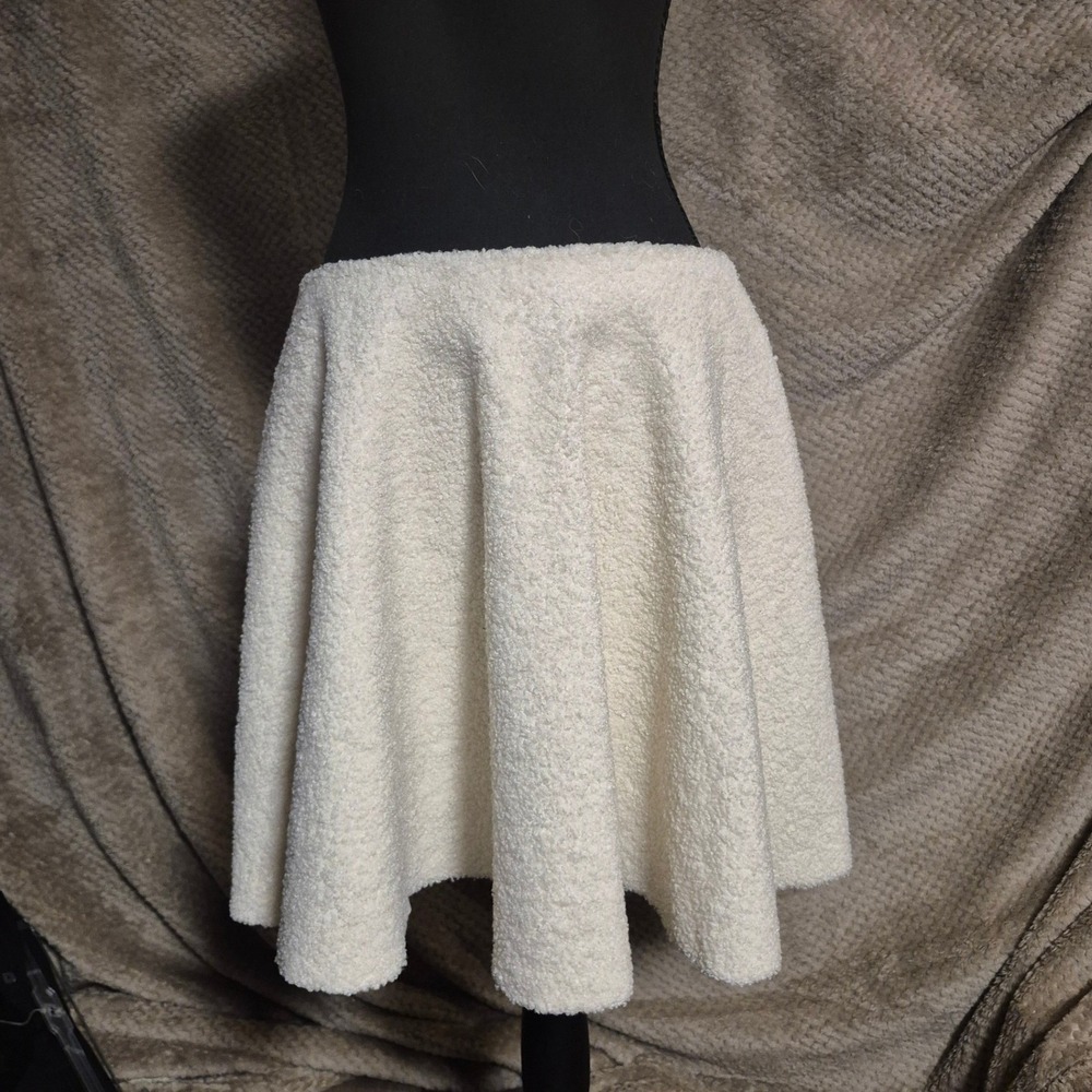 1.STATE Cream Boucle Sherpa Mini Skirt Small Off White Flared Textured Skirt